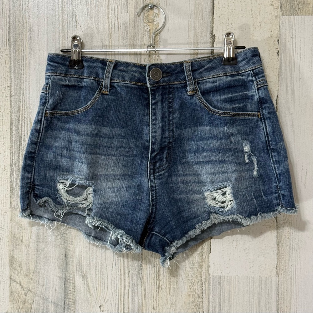 RSQ Blue Maui High Rise Distressed Jean Shorts